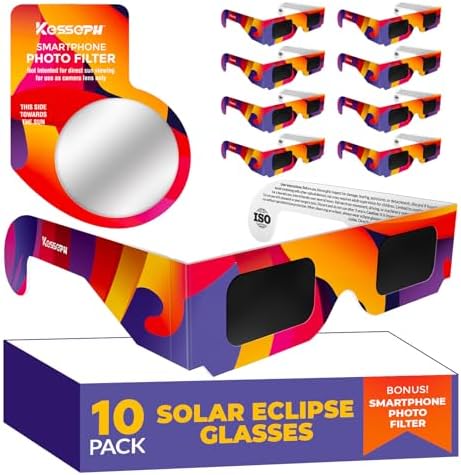 Astonishing Solar Eclipse Glasses Approved 2024, CE and ISO Certified (10 Pack – Colorful Waves Design) on Amazon US