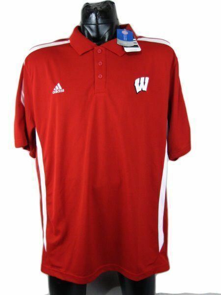 Unbelievable Wisconsin Badgers Polo Shirt Top ADIDAs Climalite Sideline SZ $65 RED WHITE ncaa on eBay