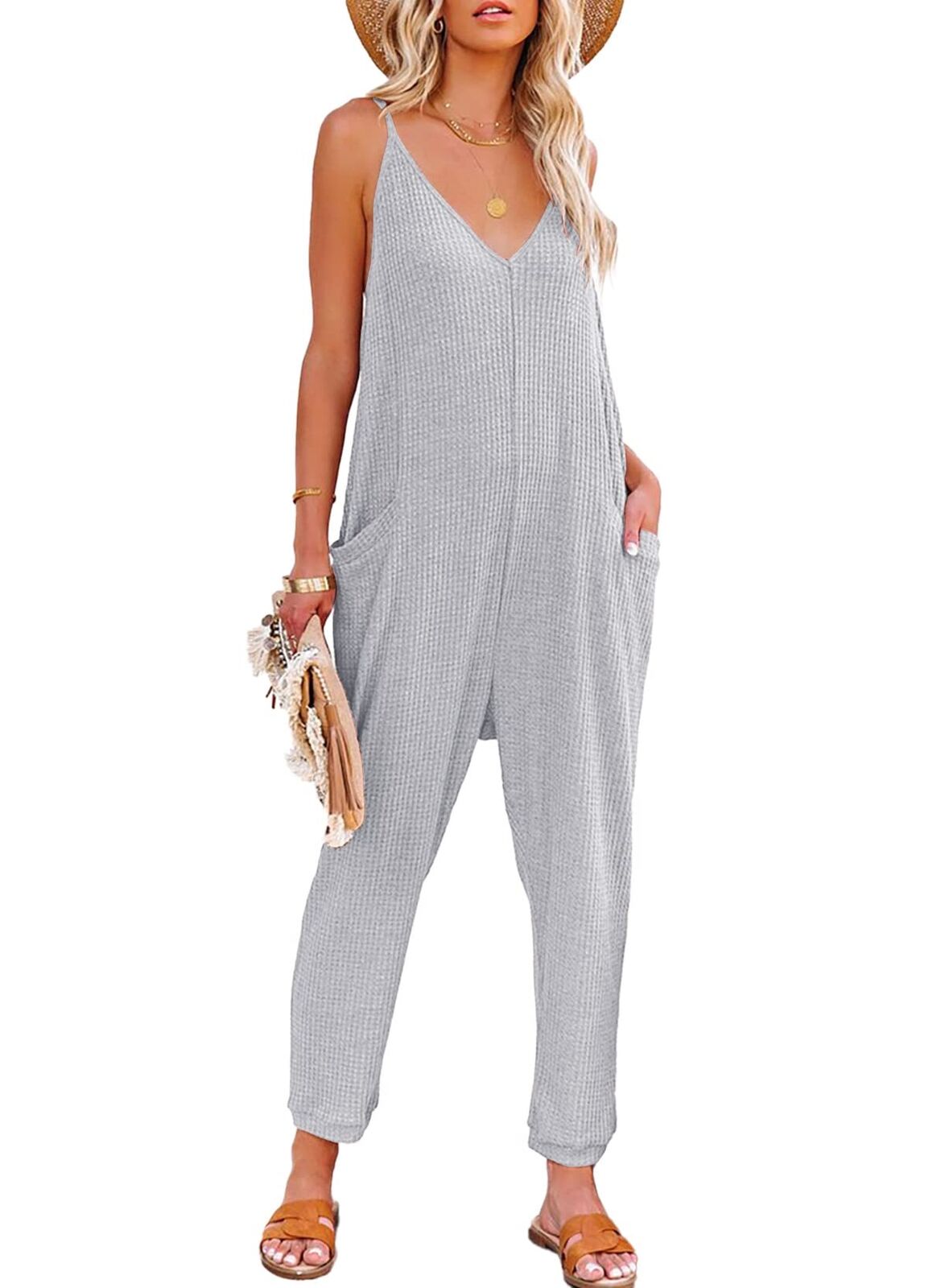 Huge AlvaQ Light Gray Jumpsuits Casual Long Pants Summer Rompers Petite Solid Colo… on eBay