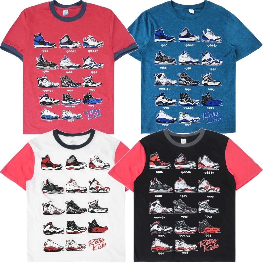 Elegant Retro Kicks Men’s Evolution Of Jordan Shoes Throughout The Years Tee T-Shirt on eBay