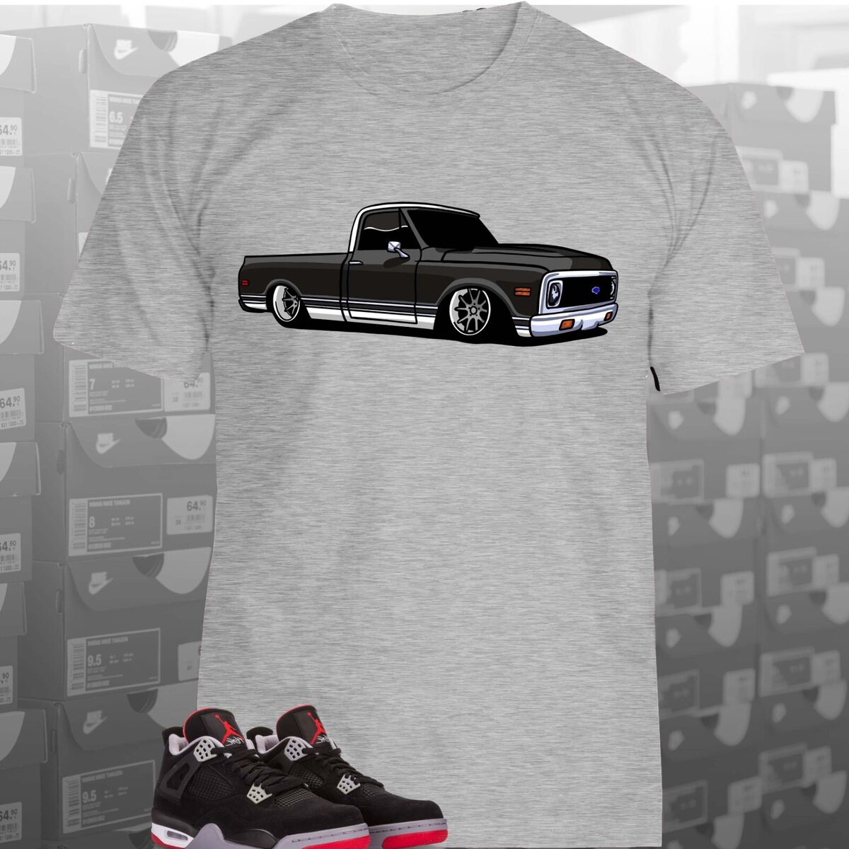 Awesome Sneaker Tee Shirt to Match Air Jordan Shoes, Black Chevy C10, Unisex Sizing on eBay