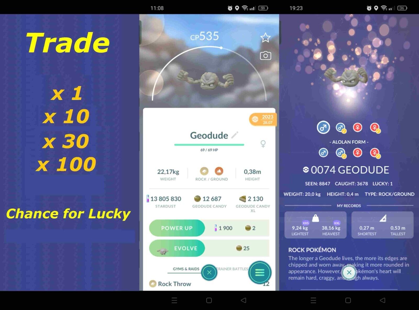 Unbelievable “0074” Geodude  also XXL – Chance  Lucky – Pokemon Go on eBay